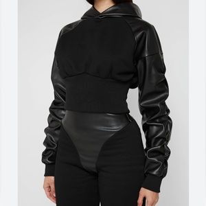 Leather Cropped Hoodie